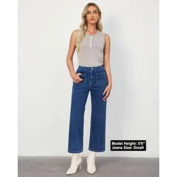 LookbookStore Women's Wide Leg Jeans Dark Wash Jeans Women Womens Jeans Size 10 Dark Jeans for Women Pants for Women Trendy Baggy Jeans Women High Waist Jeans Darkness Blue Size Medium