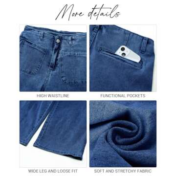 LookbookStore Women's Wide Leg Jeans Dark Wash Jeans Women Womens Jeans Size 10 Dark Jeans for Women Pants for Women Trendy Baggy Jeans Women High Waist Jeans Darkness Blue Size Medium