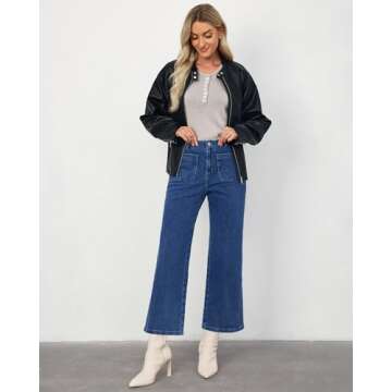 LookbookStore Women's Wide Leg Jeans Dark Wash Jeans Women Womens Jeans Size 10 Dark Jeans for Women Pants for Women Trendy Baggy Jeans Women High Waist Jeans Darkness Blue Size Medium