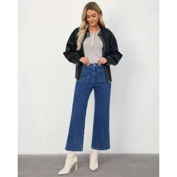 LookbookStore Women's Wide Leg Jeans Dark Wash Jeans Women Womens Jeans Size 10 Dark Jeans for Women Pants for Women Trendy Baggy Jeans Women High Waist Jeans Darkness Blue Size Medium