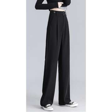 Betusline Women's Elegant Wide Leg Dress Pants in Black