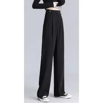 Betusline Women's Elegant Wide Leg Dress Pants in Black