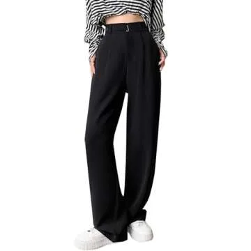 Betusline Women's Elegant Wide Leg Dress Pants in Black