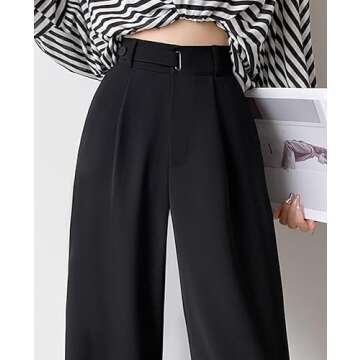 Betusline Women's Elegant Wide Leg Dress Pants in Black