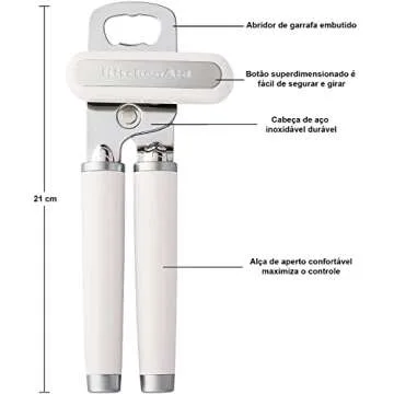 KitchenAid Classic Multifunction Can Opener and Bottle Opener Easy to Use, Razor Sharp Stainless Steel Cutting Wheel, Soft Ergonomic Handles, White
