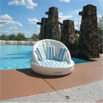 Inflatable Striped Swimming Pool Sofa Lounge Raft - 70" - White and Blue
