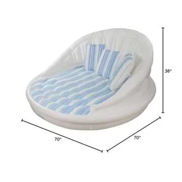 Inflatable Striped Swimming Pool Sofa Lounge Raft - 70" - White and Blue