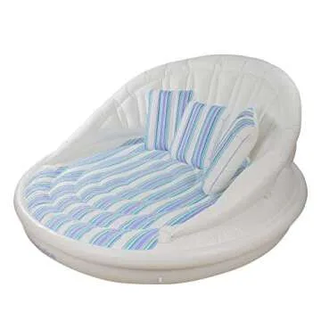 Inflatable Striped Swimming Pool Sofa Lounge Raft - 70" - White and Blue