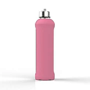 32 Oz Glass Water Bottle With Silicone Sleeve Leak Proof Lid 1L Time Marked Measurements BPA-Free For To-Go Travel At Home Reusable Eco Friendly Safe For Hot Liquids Tea Coffee Daily Intake (Pink)