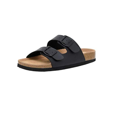 CUSHIONAIRE Women's Lane Cork Footbed Sandal With +Comfort,Black Nappa,9