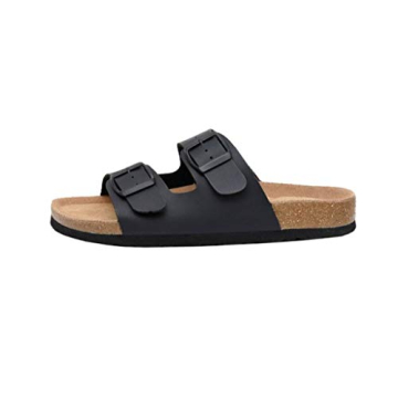 CUSHIONAIRE Women's Lane Cork Footbed Sandal With +Comfort,Black Nappa,9