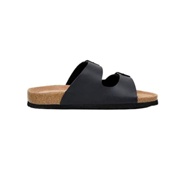 CUSHIONAIRE Women's Lane Cork Footbed Sandal With +Comfort,Black Nappa,9