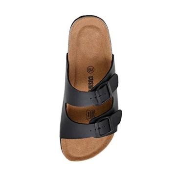 CUSHIONAIRE Women's Lane Cork Footbed Sandal With +Comfort,Black Nappa,9