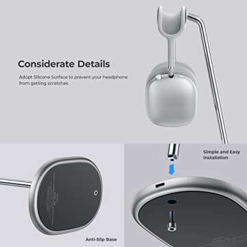 BENKS Headphone Stand, Airpods Max Stand with Wireless Charging, Desktop Headset Holder, Gaming Headset Accessories, for AirPods Max, Beats, Bose, Sony, Senheiser (White, with Wireless Charging Base)