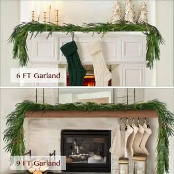 Artificial Norfolk Pine Garland for Christmas Decorations, Realistic Faux Greenery Garlands with Pine Cone for Holiday Mantle Stair Indoor Outdoor Decor