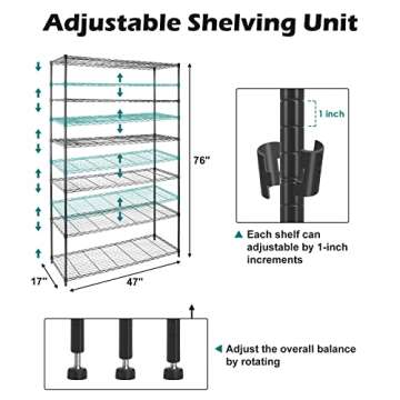 WDT NSF Certified Storage Shelves on Wheels, Heavy Duty Metal Shelves for Storage with Adjustable St...