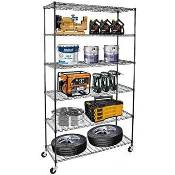 WDT NSF Certified Storage Shelves on Wheels, Heavy Duty Metal Shelves for Storage with Adjustable Stand, 6-Tier Wire Shelving Unit for Garage Pantry Kitchen Shelf Rack, 47" D x 17" W x 80" H