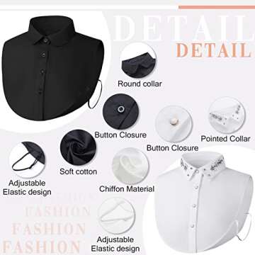 SATINIOR Women's Fake Collar Detachable Dickey Collar Faux False Collar Polka Dots Half Shirts Blouse for Women Girls (Black White with Rhinestone, 6 Pieces)