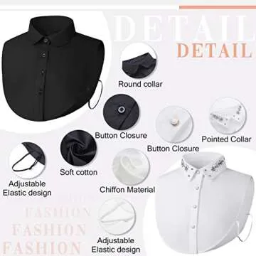SATINIOR Women's Fake Collar Detachable Dickey Collar Faux False Collar Polka Dots Half Shirts Blouse for Women Girls (Black White with Rhinestone, 6 Pieces)