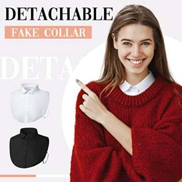 SATINIOR Women's Fake Collar Detachable Dickey Collar Faux False Collar Polka Dots Half Shirts Blouse for Women Girls (Black White with Rhinestone, 6 Pieces)