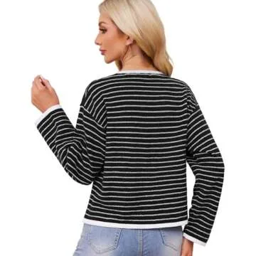 ETOSELL Women's Cardigan Sweaters Striped Sweater Jacket with Pockets Button Down 2024 Fall Knit Cas...
