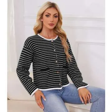 ETOSELL Women's Cardigan Sweaters Striped Sweater Jacket with Pockets Button Down 2024 Fall Knit Casual Coat Cropped Outwear