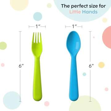 Plaskidy 16 Pcs Plastic Toddler Utensils Set 8 Kids Forks and 8 Kids Spoons BPA Free/Dishwasher Safe Toddler Silverware Brightly Colored Kid Plastic Cutlery Set, Great for Kids and Toddlers Utensils