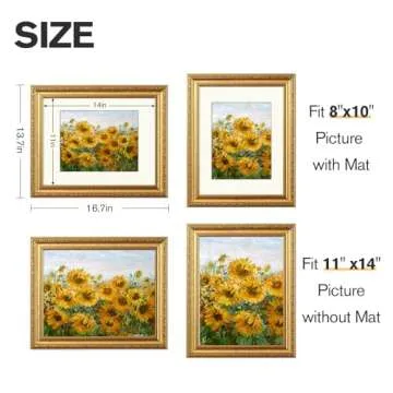 Splinterix 11x14 Gold Picture Frame, Photo Frame for Wall or Tabletop Display, 2 Pack Ornate Vintage Picture Frames with Real Glass, Display Poster 8x10 with Mat or 11x14 without Mat for Antique Déco