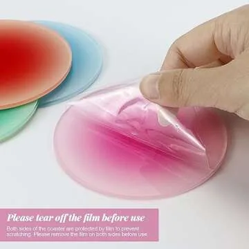 Acrylic Coaster, 6 Pcs Drink Coasters Colorful Acrylic Coaster Set Cute Coasters Round Heat Resistant Holder Anti Slip Table Coasters with Metal Holder Stand for Table Bar Desk Home Decor