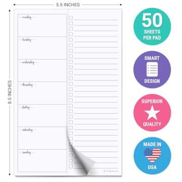 321Done Weekly Plan with Checklist Notepad – 50 Sheets (5.5x8.5) Small – Made in USA - Two Colum...