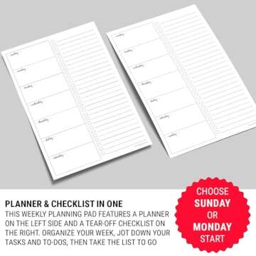321Done Weekly Plan with Checklist Notepad – 50 Sheets (5.5x8.5) Small – Made in USA - Two Column, Minimalist To-Do Planning Memo Pad, Simple Planner Schedule Inserts Monday Start