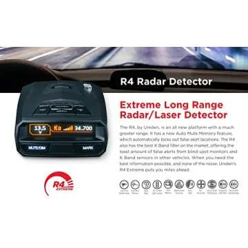UNIDEN R4 Extreme Long-Range Laser/Radar Detector, Record Shattering Performance, Built-in GPS w/AUTO Mute Memory, Voice Alerts, Red Light & Speed Camera Alerts, Multi-Color OLED Display