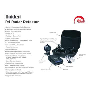 UNIDEN R4 Extreme Long-Range Laser/Radar Detector, Record Shattering Performance, Built-in GPS w/AUTO Mute Memory, Voice Alerts, Red Light & Speed Camera Alerts, Multi-Color OLED Display