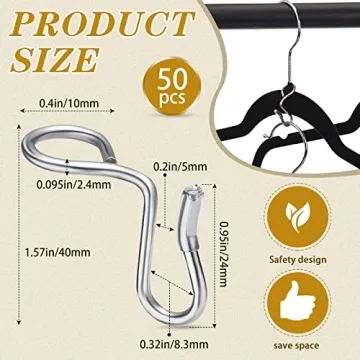 50 Durable Metal Hanger Connector Hooks for Cleared Closets