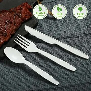 HERLLY Compostable Fork,100 Biodegradable Silverware for Party,Large Disposable Utensils Eco Friendly Durable and Heat Resistant,Alternative to Plastic Fork