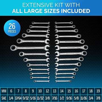 TOOLGUARDS Ratcheting Wrench Set 26pcs - Metric and Standard - With Rack Organizer - Wrenches - Combination Ratchet Wrench Set - 100% Lifetime Satisfaction Guarantee