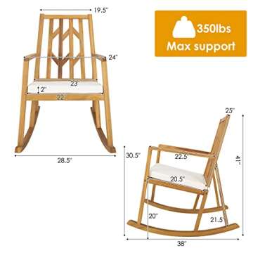 Tangkula 2 Pieces Acacia Wood Patio Rocking Chair, Outdoor Porch Rocker W/Removable High-Density Cushion, All-Weather Resistance, Perfect for Garden, Backyard, Poolside