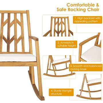 Tangkula 2 Pieces Acacia Wood Patio Rocking Chair, Outdoor Porch Rocker W/Removable High-Density Cushion, All-Weather Resistance, Perfect for Garden, Backyard, Poolside