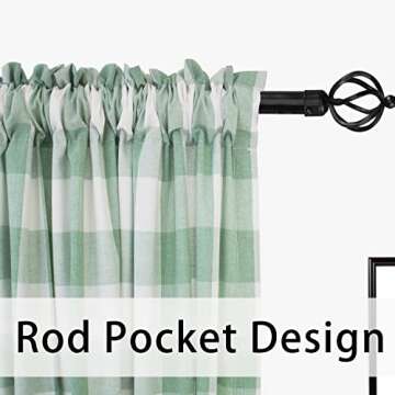 Curtains for Windows Buffalo Check Drapes Plaid Gingham Pattern Rod Pocket Cotton Curtain Panels 80 inch Length Farmhouse Kitchen Curtains 2 Panels Living Room Bedroom Basement Green White 52"x80"