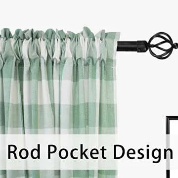 Curtains for Windows Buffalo Check Drapes Plaid Gingham Pattern Rod Pocket Cotton Curtain Panels 80 inch Length Farmhouse Kitchen Curtains 2 Panels Living Room Bedroom Basement Green White 52"x80"