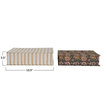Creative Co-Op Fabric Covered Storage Designs, Set of 2 Sizes, 2 Patterns Box, Multi