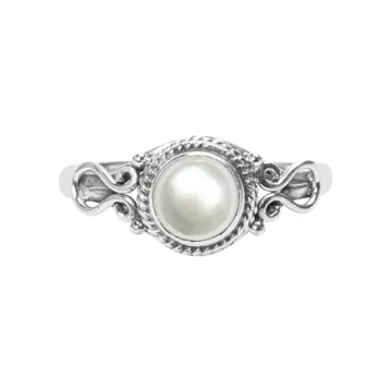 Elegant Pearl Stone Ring - 925 Sterling Silver Handmade Gemstone Ring for Women US Size 11