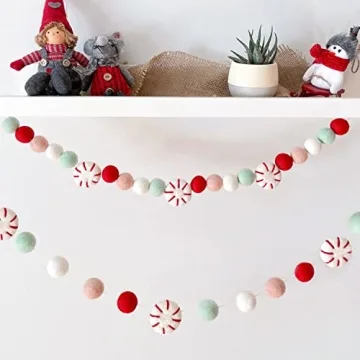 Christmas Garland Felt, Christmas Decor, Peppermint Garland Decor, Candy Garland, Felt Balls for Christmas Tree, Mantel, Kids Bedroom, Living Room, Nursery