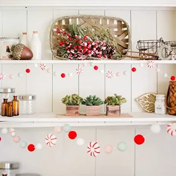 Christmas Garland Felt, Christmas Decor, Peppermint Garland Decor, Candy Garland, Felt Balls for Christmas Tree, Mantel, Kids Bedroom, Living Room, Nursery