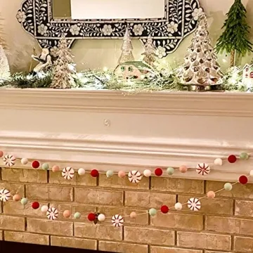 Christmas Garland Felt, Christmas Decor, Peppermint Garland Decor, Candy Garland, Felt Balls for Christmas Tree, Mantel, Kids Bedroom, Living Room, Nursery