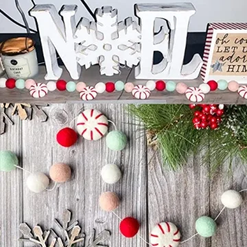 Christmas Garland Felt, Christmas Decor, Peppermint Garland Decor, Candy Garland, Felt Balls for Christmas Tree, Mantel, Kids Bedroom, Living Room, Nursery
