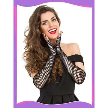 JenPen 4 Pairs Women Fishnet Long Gloves Rhinestone Mesh Arm Sleeve Nylon Gloves Steampunk Punk Glitter Gloves Opera Gothic Gloves for Women Girls Wedding Dancer Singer, Black and White