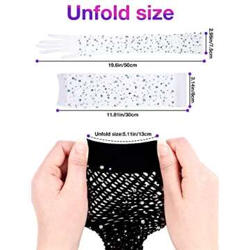 JenPen 4 Pairs Women Fishnet Long Gloves Rhinestone Mesh Arm Sleeve Nylon Gloves Steampunk Punk Glitter Gloves Opera Gothic Gloves for Women Girls Wedding Dancer Singer, Black and White