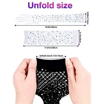 JenPen 4 Pairs Women Fishnet Long Gloves Rhinestone Mesh Arm Sleeve Nylon Gloves Steampunk Punk Glitter Gloves Opera Gothic Gloves for Women Girls Wedding Dancer Singer, Black and White