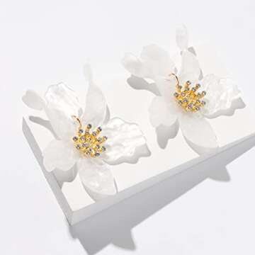 Boho Stud Earrings for Women - Chic Flower Statement Earrings with Gold Flower Bud, Great for Sister, Mom, Lover and Friends